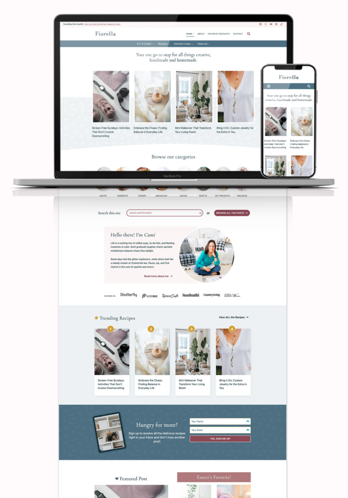 Fiorella theme on a laptop and mobile mockup